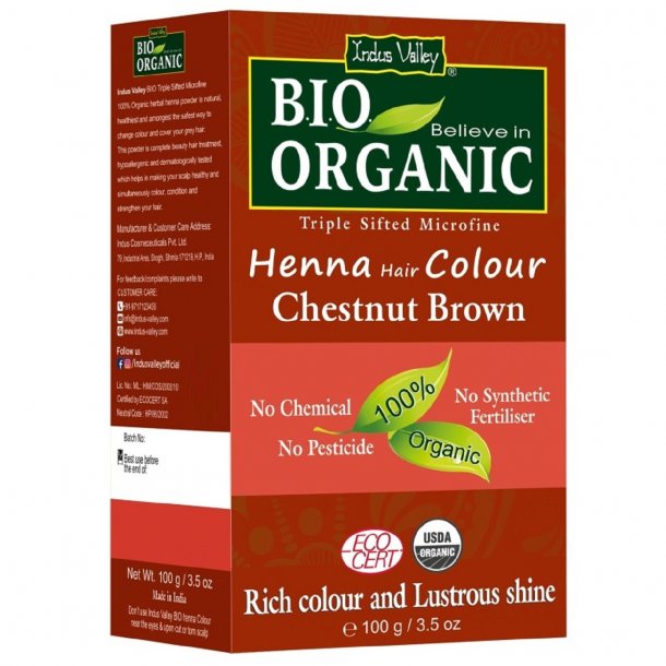 Indus Valley Bio Organic Henna Hair Color Chestnut Brown